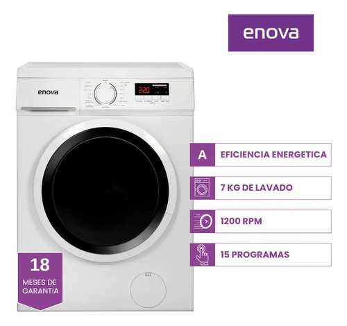 [3827] Lavarropas Carga Frontal Enova Ewmf-b7 7kg Blanco