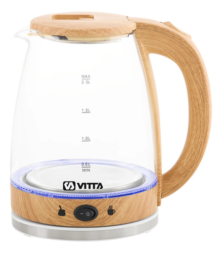 Pava Eléctrica Vitta Corte Mate Vidrio Simil Madera 2l 1500w - Madera
