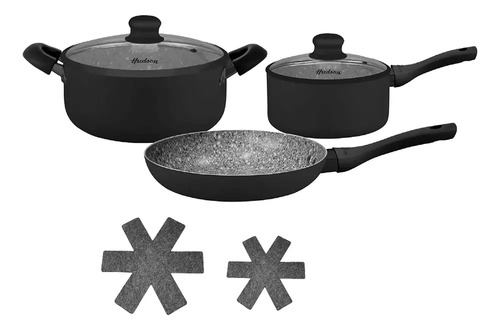 Set Olla Cacerola Sarten Hudson Granito 7 Pzs Antihaderente Granito Negro