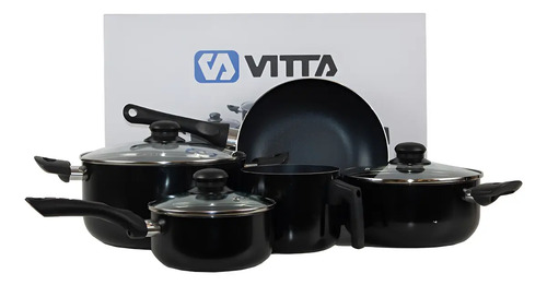 Bateria De Cocina 9 Piezas Vitta Set Ollas Sarten Wok Teflon - Negro