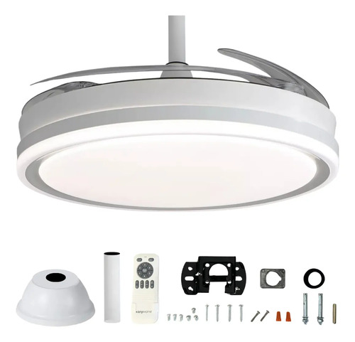 Ventilador De Techo Kanji Retráctil Blanco 4 Aspas 6 Velocid 1.15 M 50 Transparente Plástico
