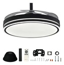 Ventilador De Techo Kanji Retráctil Negro 4 Aspas 6 Velocidades Luz Calida Natural Fria 1.15 M 50 Transparente Plástico