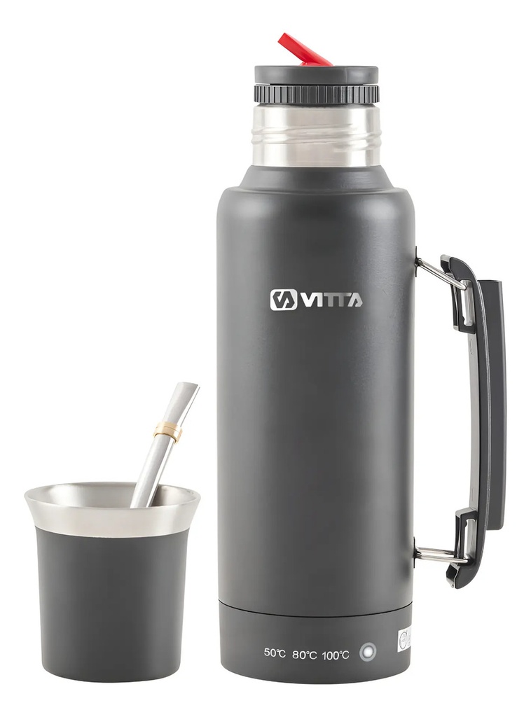 [5733] Termo Eléctrico Vitta 1 Litro 2 En 1 Mate Y Bombilla (Negro)