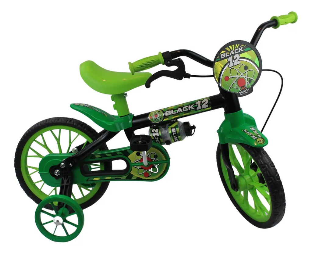 [6324] Bicicleta Infantil Reforzada Nathor R12 Rueditas Cantimplora (Verde)
