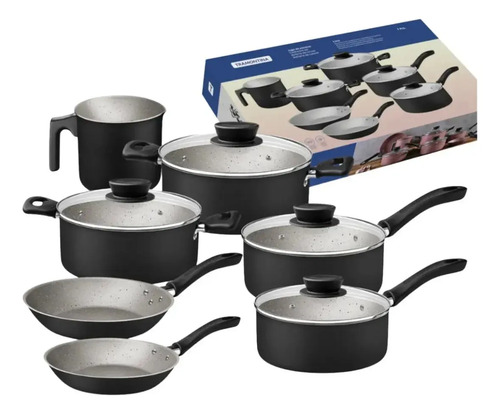 [6117] Bateria De Cocina Tramontina 11pz Linz Negro Teflon Negro Negro