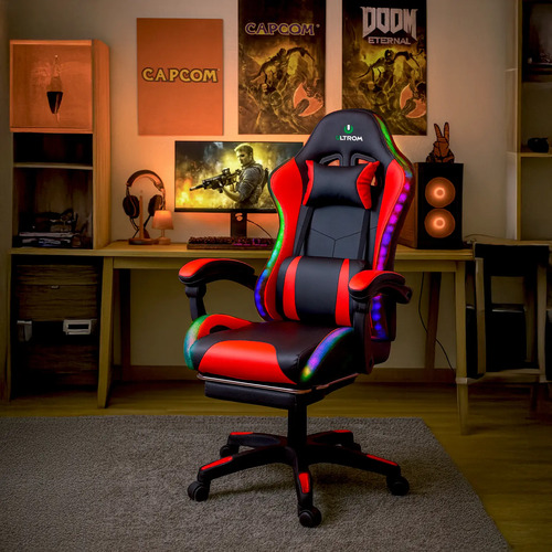 [6137] Silla Gamer Luz Rgb Ultrom Respaldo Reclinable Ergonomica (Rojo)