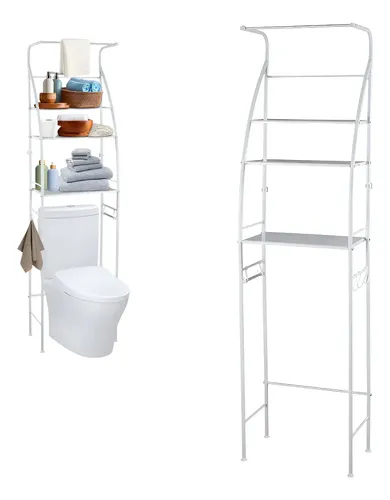 [6125] Mueble Organizador De Baño Vitta Inodoro 3 Estantes Bastidor Blanco