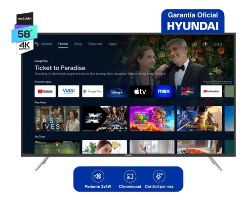 [6148] Smart Tv Hyundai 58 4k Uhd Google Android Tv V8