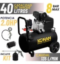 Compresor De Aire Con Kit Konan 40 Lts 2hp 8 Bar 135 L/min Doble Salida Manometro Monofasico Negro 50 Hz Monofásica