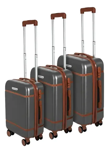 Set 3 Valijas Aeropostales 20 24 28 Rig R360 C/gris/marrón Gris Lisa