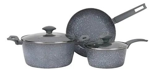 [5439] Set De Ollas Suka 5 Piezas Cerámica Antiadherente Gris Apto Inducción