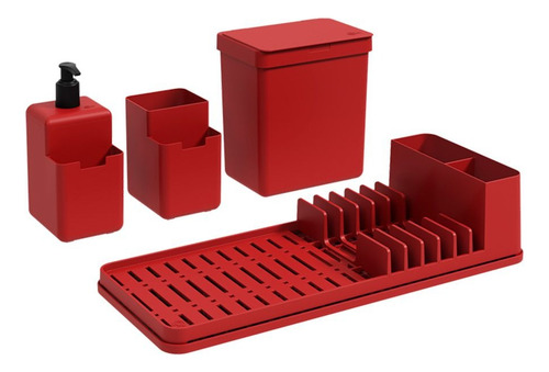 Kit Combo Cocina Escurridor Organizador Jabonera Tacho