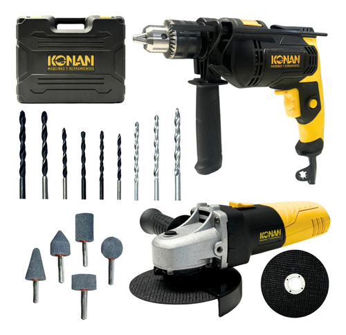 Combo Kit Taladro 13mm 750w + Amoladora 115mm 720w Konan