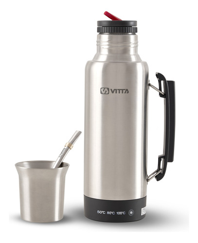 Termo Eléctrico Vitta 1 Litro 2 En 1 Mate Y Bombilla Acero 
