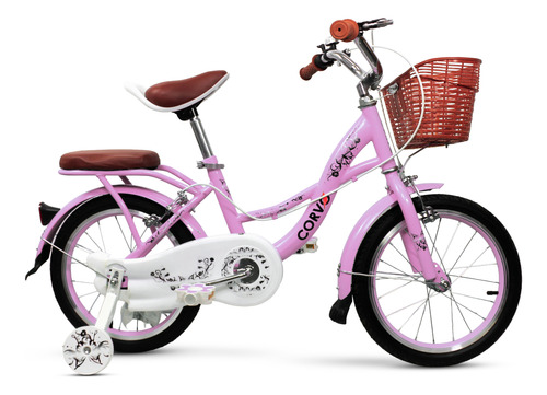 Bicicleta Infantil Corvo Rodado 16 de Acero color Rosa C/ Rueditas 