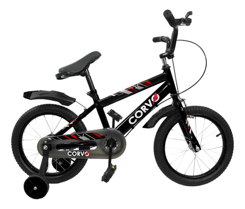 Bicicleta Infantil Corvo Rodado 16 de Acero color Negro C/ Rueditas