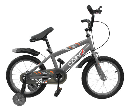 Bicicleta Infantil Corvo Rodado 16 de Acero color Gris C/ Rueditas