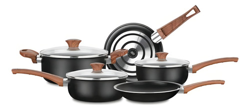 Batería Cocina Cacerola Aluminio X 5 Pzas Negro Cerámica Mta