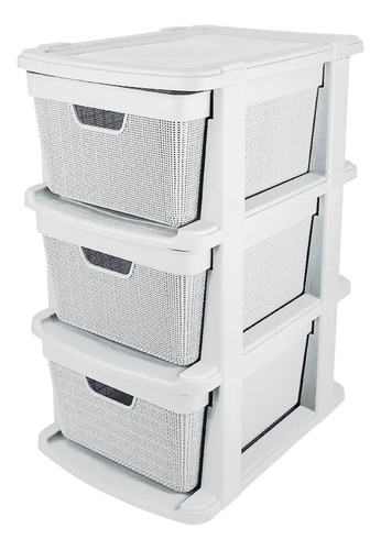 Cajonera Organizador Gavetero 3 Niveles Simil Ratan Blanco
