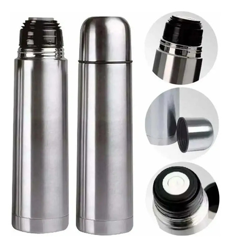 Termo Bala Acero Inox 1 Litro Doble Capa Termica Con Estuche Plateado