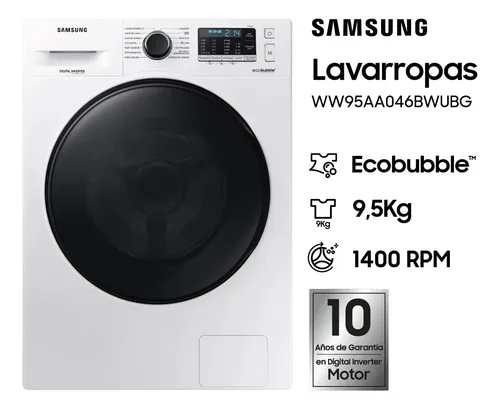 Lavarropas Automático Inverter Samsung Carga Frontal 9.5kg 1400rpm Blanco Ww95aa046bwubg
