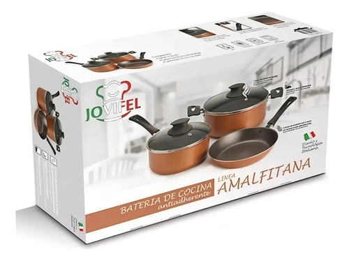 Batería De Cocina Set De Ollas + Sartén 3 Piezas Jovifel Color Dorado