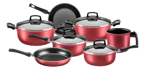 Batería Cocina Olla Cacerola Teflón Safira 7p Mta Ct Rojo