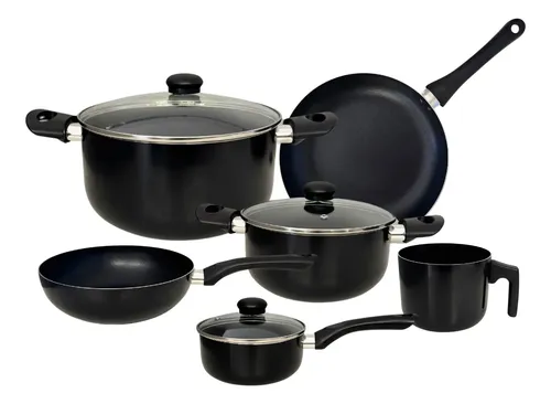 Bateria De Cocina 9 Piezas Midow Set Ollas Sarten Wok Teflon Negro