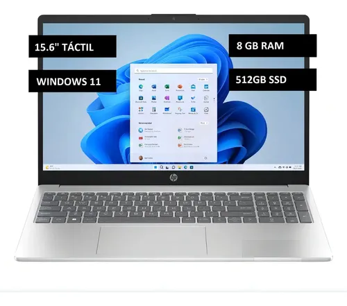 Notebook Hp 15.6  Intel I5 1235u 8gb Ram 512gb Ssd - Touchscreen - Natural Silver Plateado