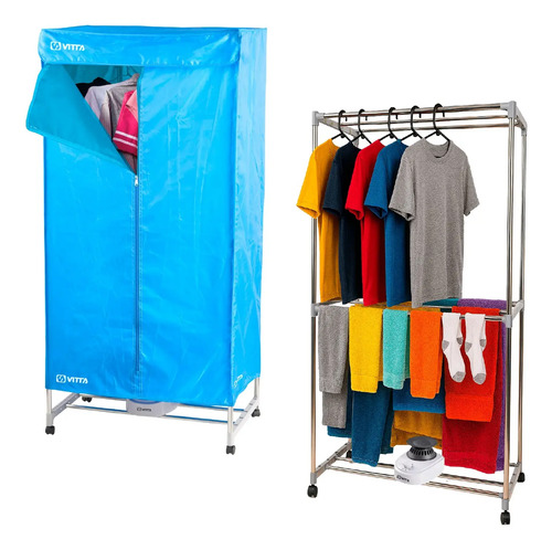 Secador De Ropa A Calor Tender Vertical 2en1 Portátil Vitta Azul