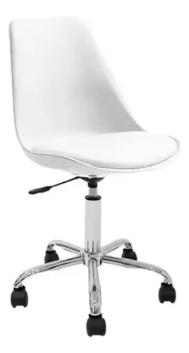 [3965] Silla Pc Oficina Computación! Base Metálica Cromada - Tulip Blanco Cuero Sintético