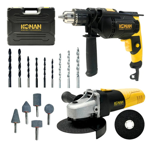 [5643] Combo Taladro 750w Y Amoladora Angular 115mm 720w Konan