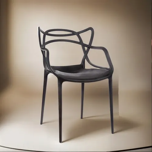 Silla Allegra De Diseño Para Comedor Interior Y Exterior. Estructura De La Silla Negro Asiento Negro Diseño De La Tela Liso