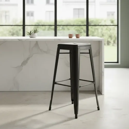 [3940] Banqueta Alta Tolix S/respaldo - Negra Kj577501. Laqueado Negro