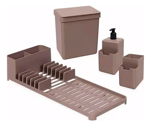 [4694] Kit Combo Cocina Escurridor Organizador Jabonera Tacho -gris