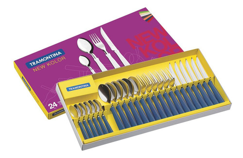 [5412] Juego Cubiertos 24 Piezas Tramontina New Kolor Cocina Azul