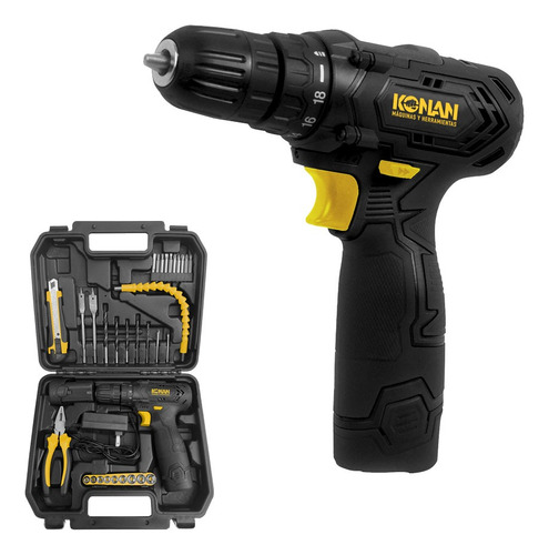 [5691] Taladro Atornillador Con Percutor 12v Konan 10mm 2 Baterias