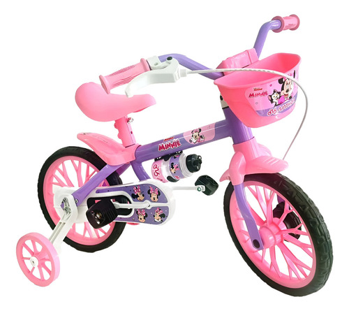 [5748] Bicicleta Infantil Reforzada Nathor R12 Rueditas Minnie Rosa