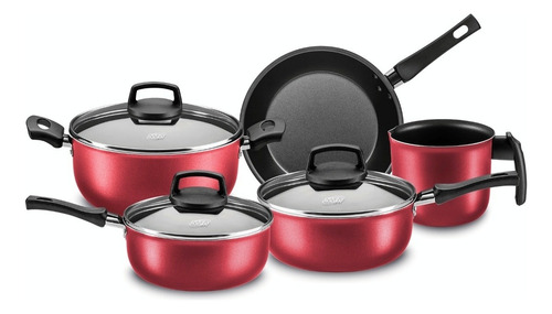 [2620] Batería Cocina Olla Cacerola Safira Aluminio Teflón 5 Piezas