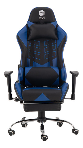 [5386] Silla Gamer Kanji C/apoya Pies Reclinable Cuero Azul/negro