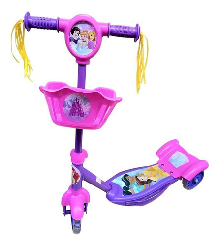 [5344] Monopatin Canasto Disney Princesas Sebigus Nena Rosa Con Luz