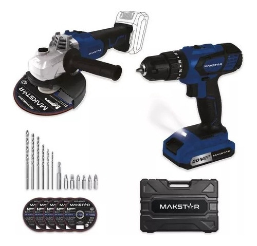 [4709] Kit 20volts Taladro + Amoladora + Bat 3amp+cargador+maletin