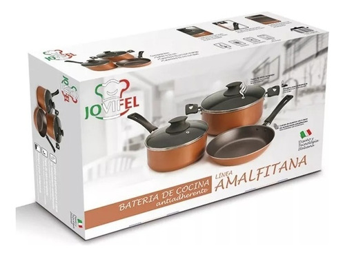 [5204] Batería De Cocina Set De Ollas + Sartén 3 Piezas Dorado