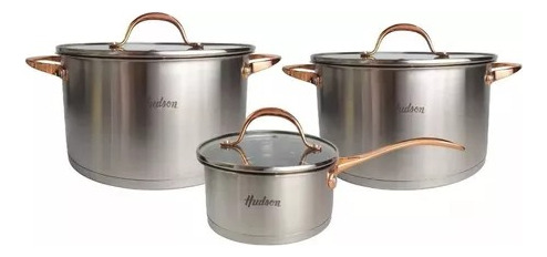 [4865] Set 3 Ollas Cacerolas Hudson Acero Inox Golden Inducción