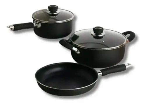 [5133] Batería Total Black Inducción Hudson Juego Set Teflón 5 Pzs