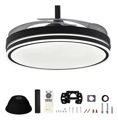 [6246] Ventilador De Techo Kanji Retráctil 6 Vel C/luz Negro