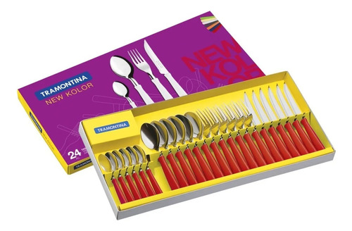 [6015] Set 24 Cubiertos Tramontina New Kolor Acero Inox Rojo