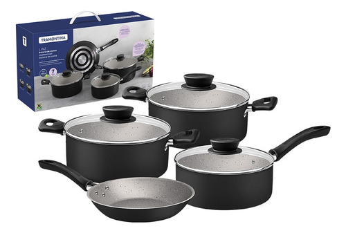 [6116] Bateria De Cocina Tramontina Antiadherente Linz 4pzs Negro