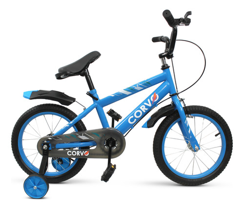 [6287] Bicicleta Infantil Corvo Rodado 16 de Acero color Celeste C/ Rueditas