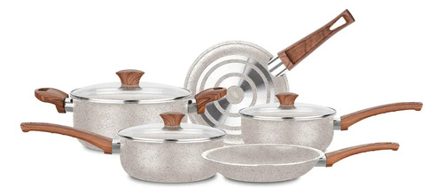 [7161] Bateria Cocina Cacerola Aluminio X 5pzas Cerámica Mta Blanco